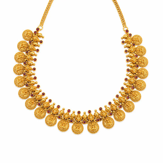 Vaibhava Kasu Temple Jewellery Short Necklace Set for Grand Occasions
