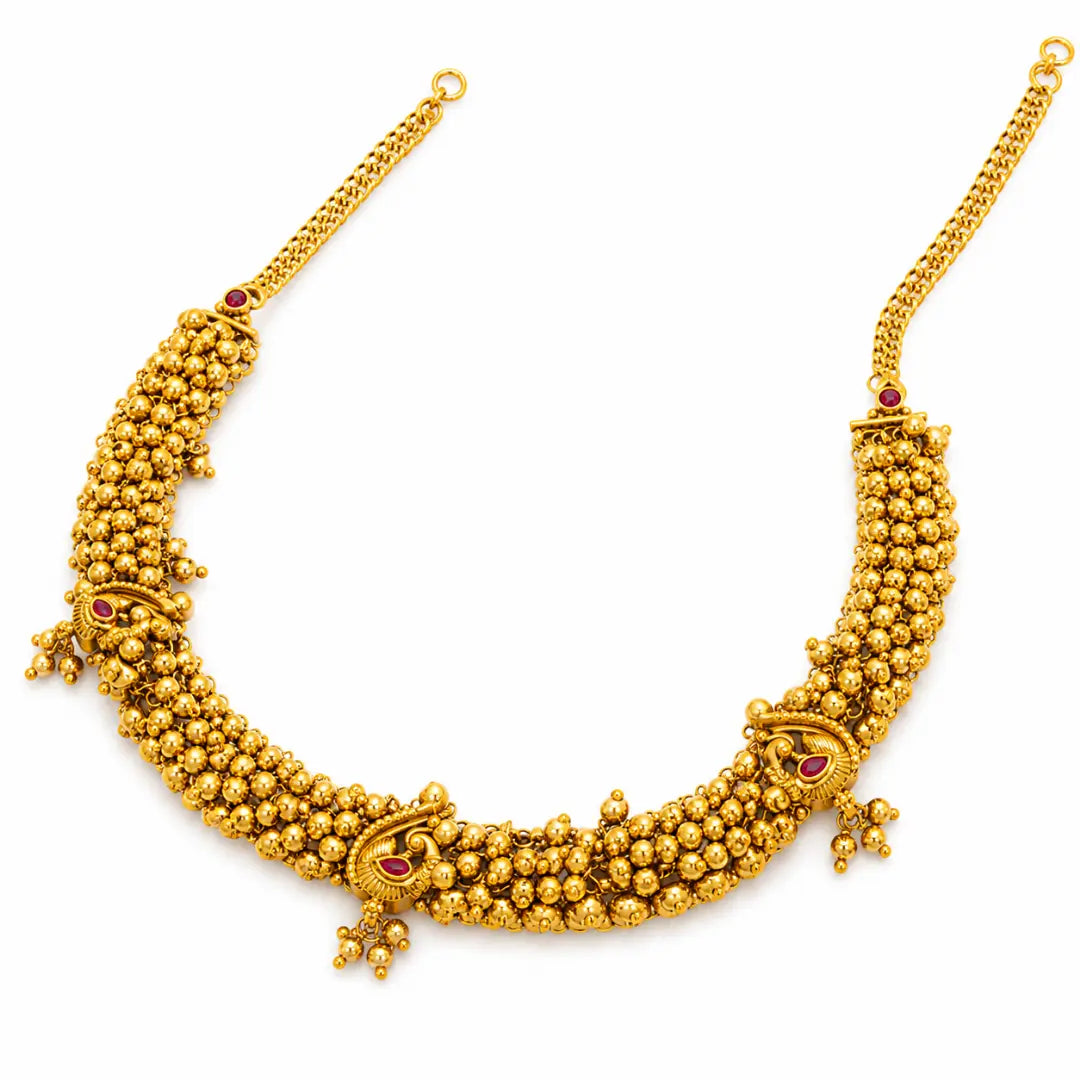 Antique Gold Temple Jewellery Short Necklace Set for Bridal Wear