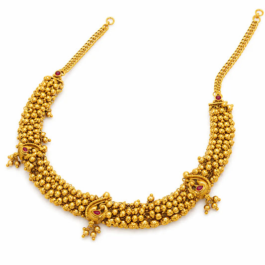 Antique Gold Temple Jewellery Short Necklace Set for Bridal Wear