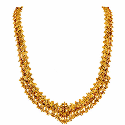 Antique Manga Swarna Mala Long Necklace Set | Gold-Plated Temple Jewellery  K-1884