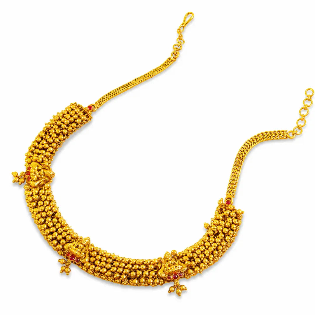 Antique Temple Jewellery Short Necklace Set for South Indian Bridal Wear