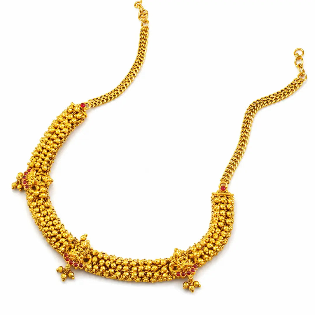 Traditional Temple Jewellery Short Necklace Set for Bridal Saree Looks