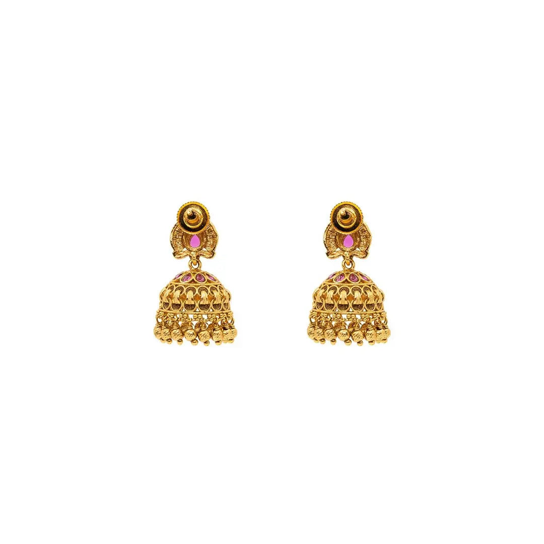Lightweight Minimal Temple Jhumka – Gold-Plated Ruby Work R-2348