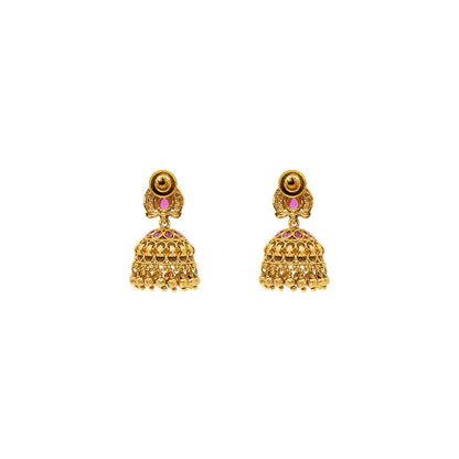 Lightweight Minimal Temple Jhumka – Gold-Plated Ruby Work R-2348