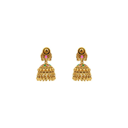 Lightweight Minimal Temple Jhumka – Gold-Plated Ruby Work R-2348