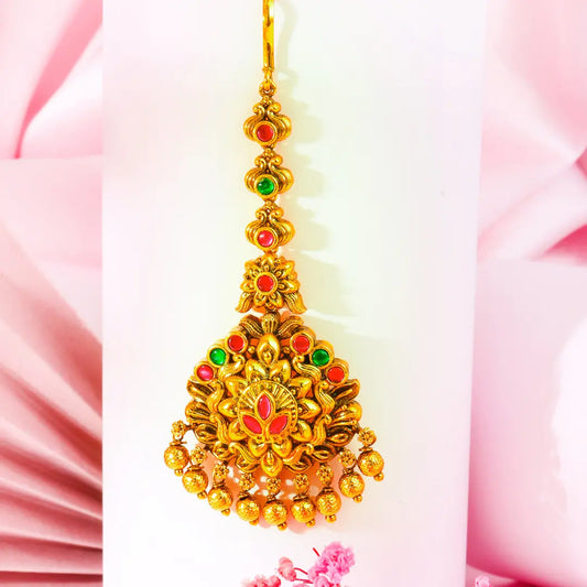 Traditional Temple Jewellery Maang Tikka with Multicolor Stones