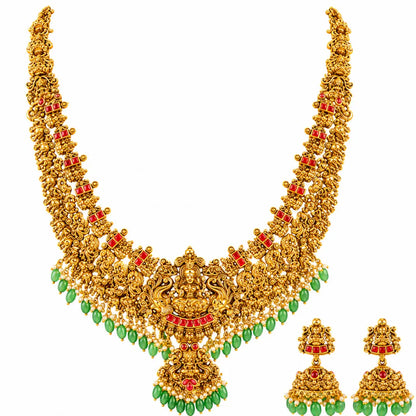 Swarna Kodi Kamalam Haar Long Necklace Set | Gold-Plated Temple Jewellery J-1038