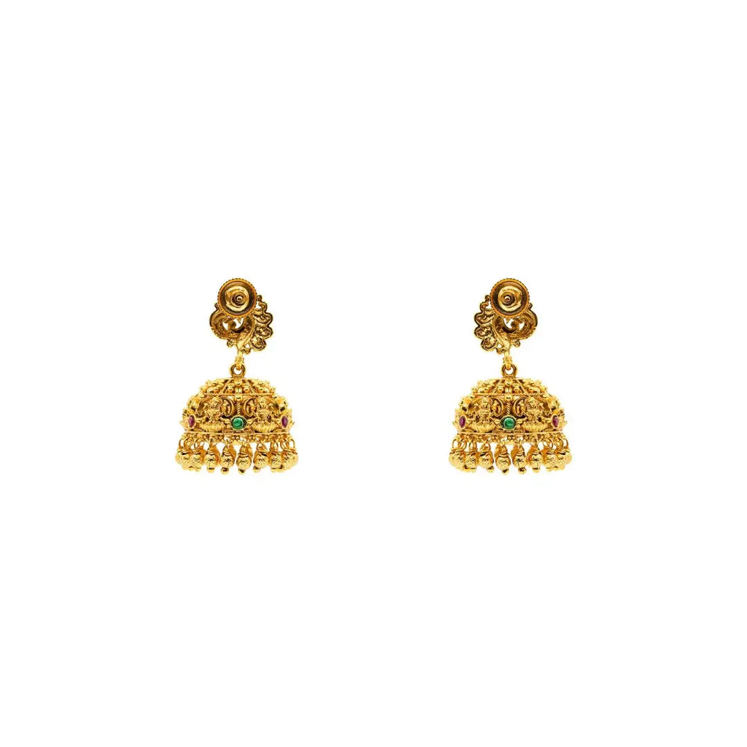 South Indian Peacock Temple Jhumkas – Antique Gold Bridal Style V-675