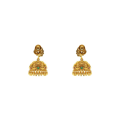 South Indian Peacock Temple Jhumkas – Antique Gold Bridal Style V-675