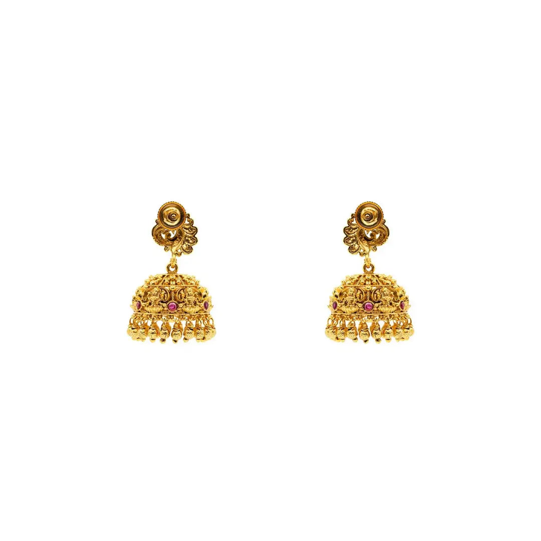 South Indian Peacock Temple Jhumkas – Antique Gold Bridal Style V-675