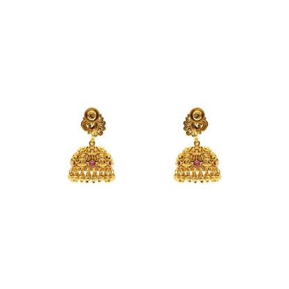 South Indian Peacock Temple Jhumkas – Antique Gold Bridal Style V-675