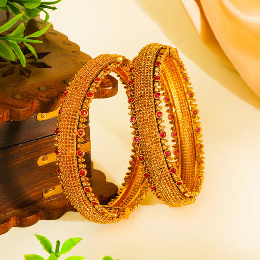 Antique Temple Gold platted Bangles with Ruby Stones