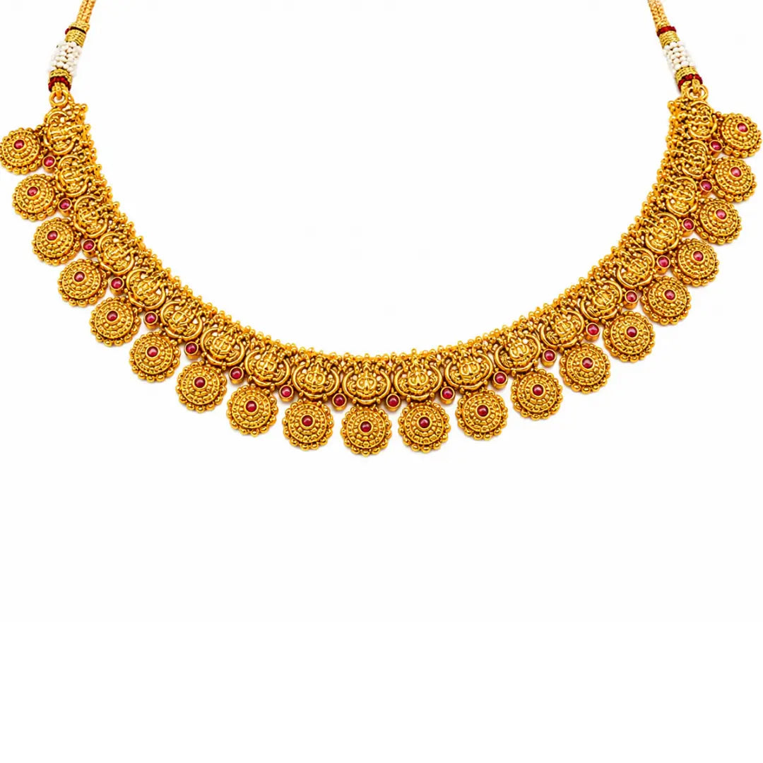 Muthu Kamalam Swarna Haar Short Necklace Set | Gold-Plated Temple