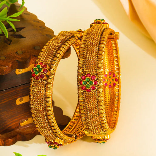 Antique Temple Gold platted  Bangles with Kemp Stones