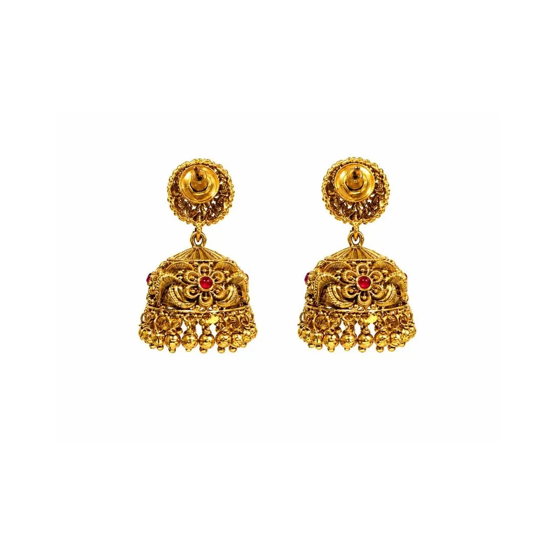 Classic Temple Floral Jhumkas – Gold-Plated Ethnic Earring R-1725