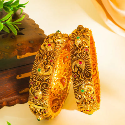 Royal Peacock Temple Bangle in Antique Gold V-1261