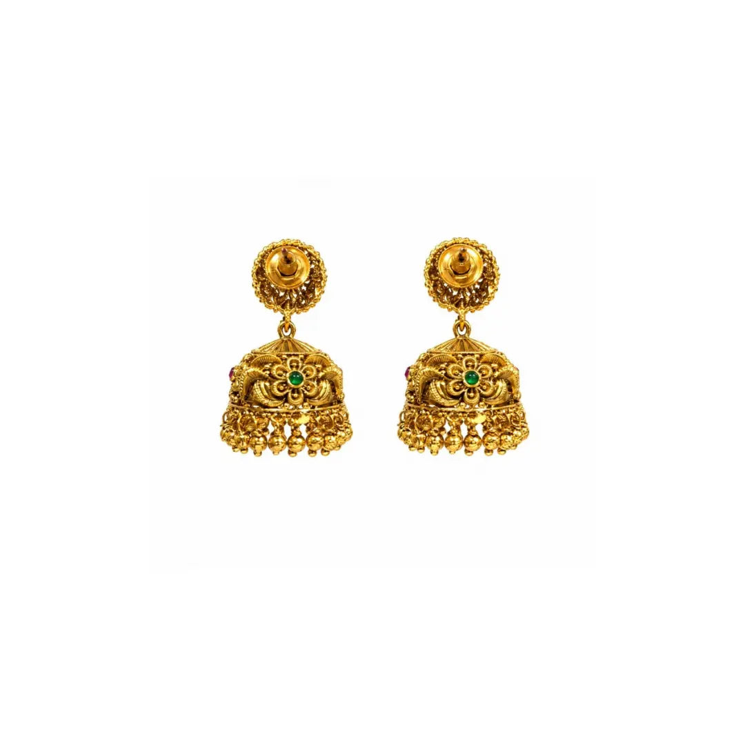 Classic Temple Floral Jhumkas – Gold-Plated Ethnic Earring R-1725