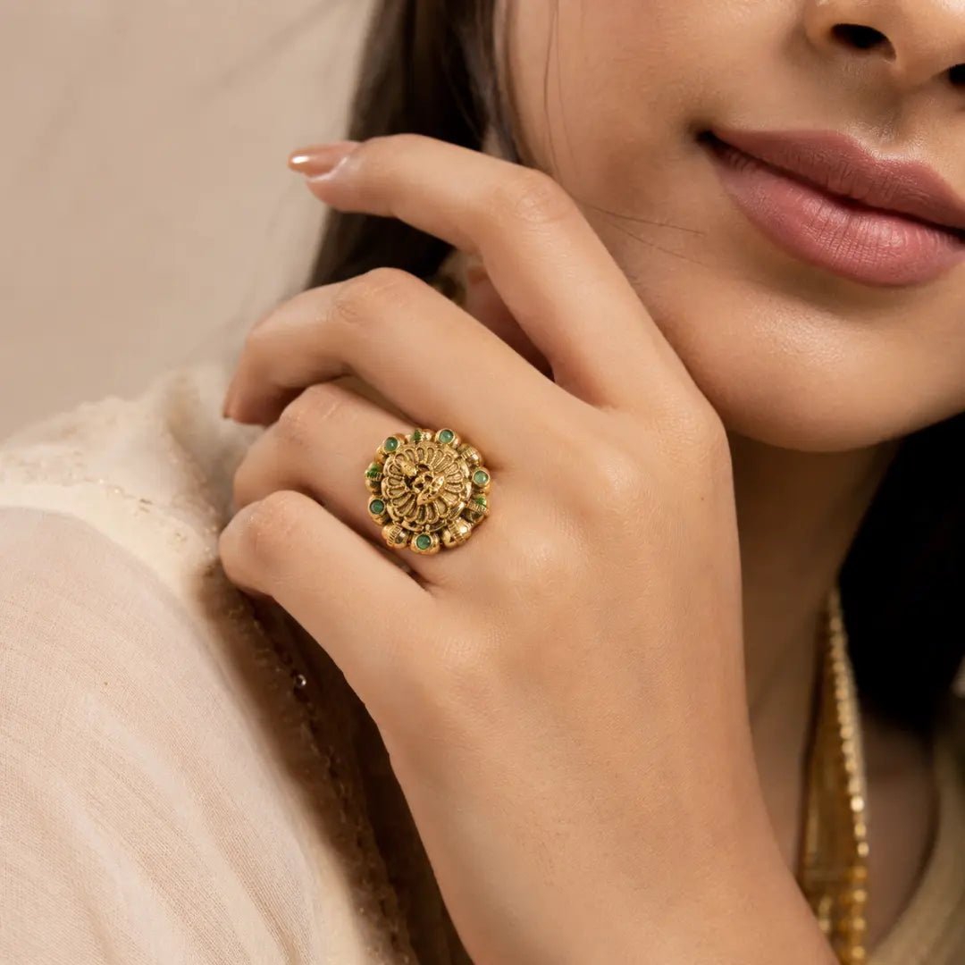 Antique Laxmi Gold-Plated Ring V-1985