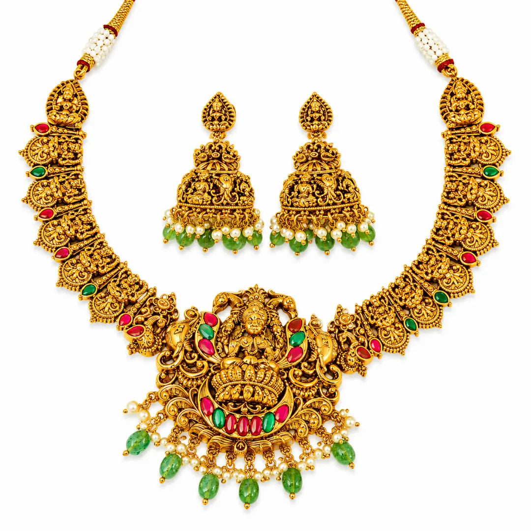 Divine Lakshmi Temple Short Necklace Set J-138