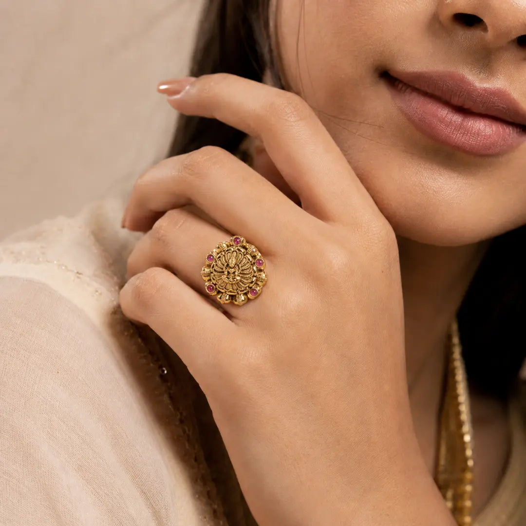 Antique Laxmi Gold-Plated Ring V-1985