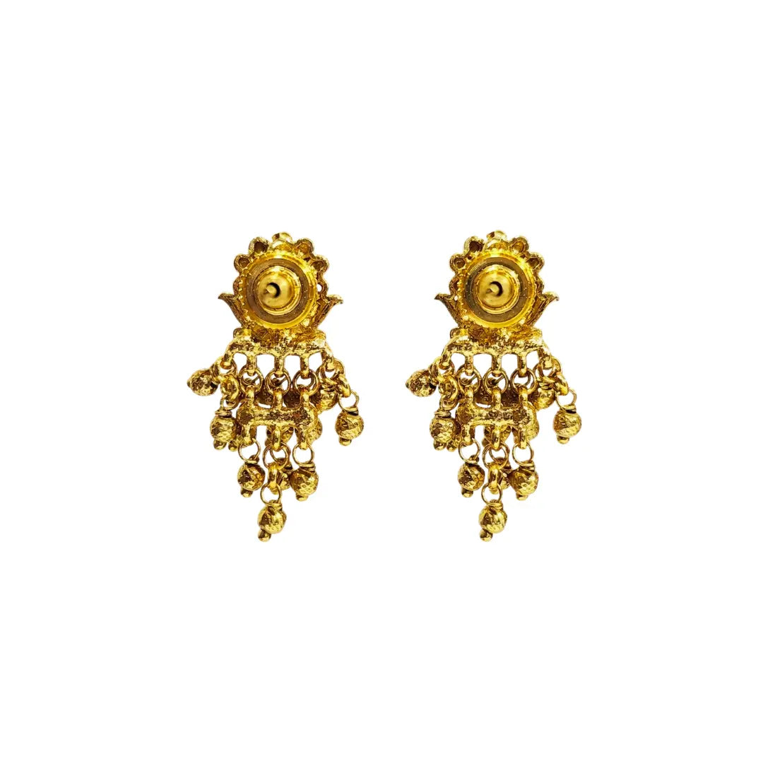 Emerald Gundla Gold Ball Temple Drop Earrings Bali R-2160