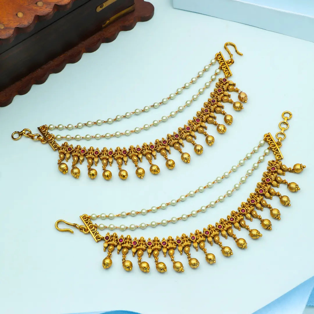 Luxury Bridal Gold-Plated Ear Chain N-746