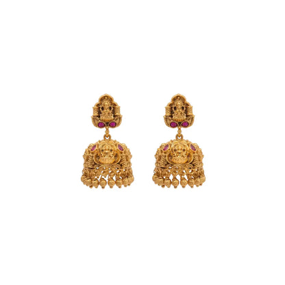 Lakshmi Dual Temple Jhumka | Gold-Plated Ruby Temple Earrings