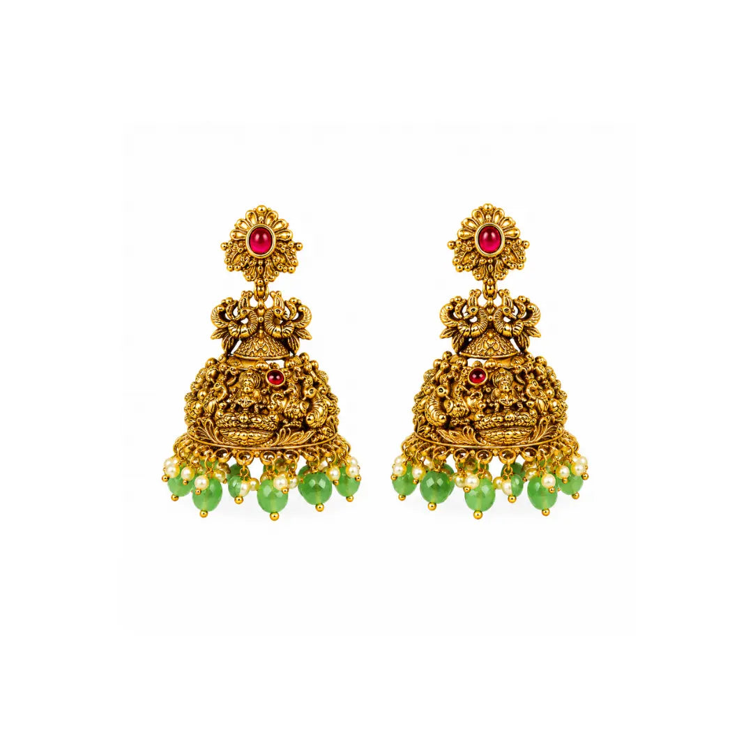 Pachi Manga Swarna Haar Short Necklace Set | Gold-Plated Temple Jewellery J-1027