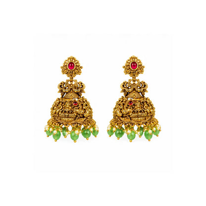 Pachi Manga Swarna Haar Short Necklace Set | Gold-Plated Temple Jewellery J-1027