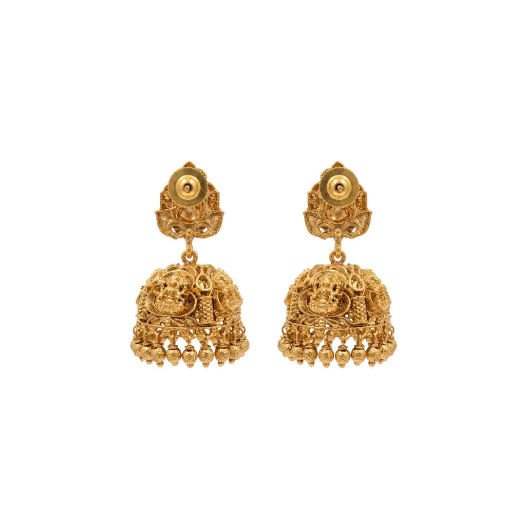 Lakshmi Dual Temple Jhumka | Gold-Plated Ruby Temple Earrings