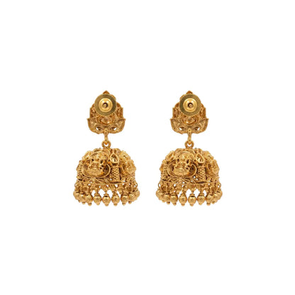 Lakshmi Dual Temple Jhumka | Gold-Plated Ruby Temple Earrings