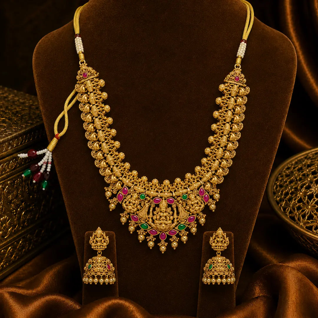 Heritage Ruby-Green Beaded Lakshmi short necklace Set J-150