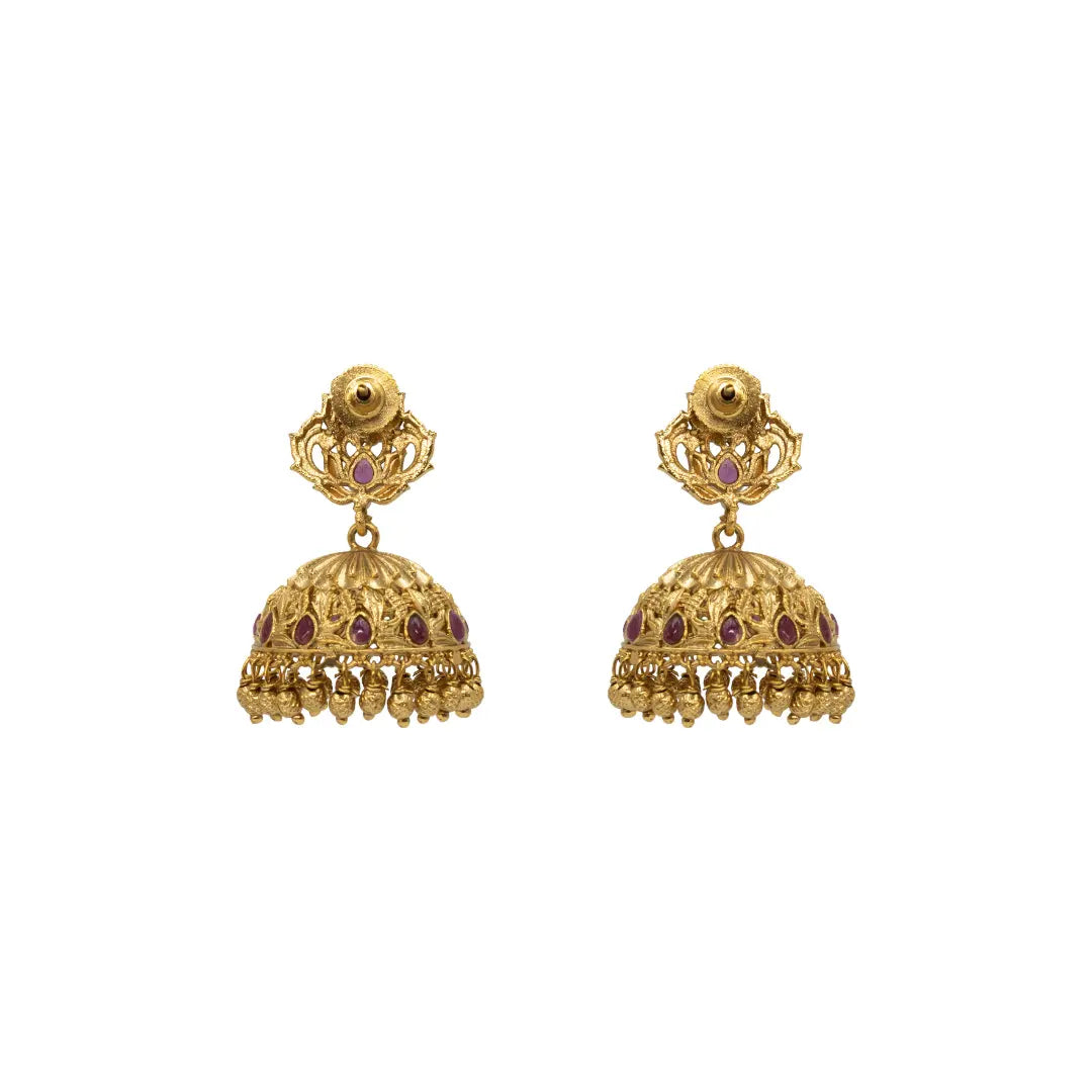 Antique-Finish Flower Petal Gold-Plated Jhumka V-328