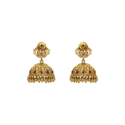 Antique-Finish Flower Petal Gold-Plated Jhumka V-328