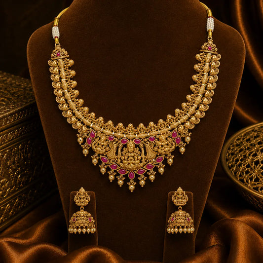 Heritage Ruby-Green Beaded Lakshmi short necklace Set J-150