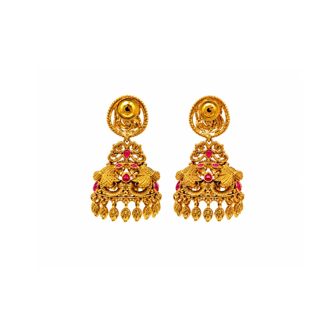 Antique-Finish Peacock Gold-Plated Jhumka  R-1177