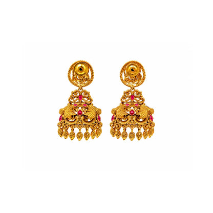 Antique-Finish Peacock Gold-Plated Jhumka  R-1177