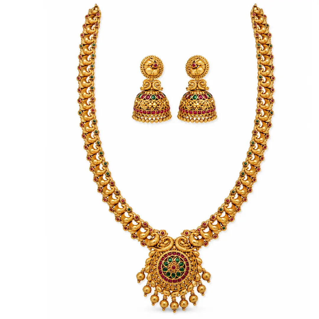 Peacock Elegance Gold-Plated Long Necklace Set K-1152