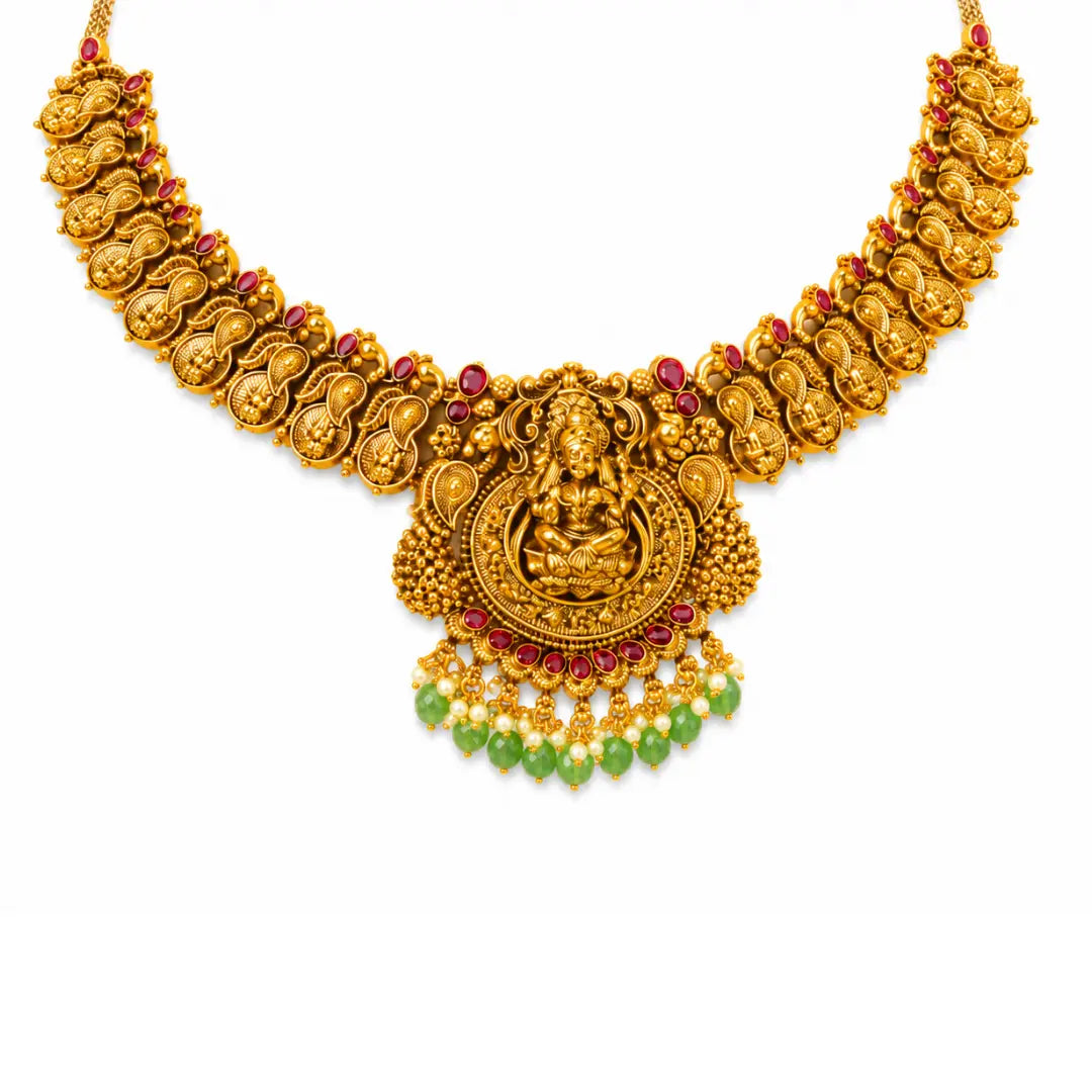Dasavathara Rekha Haar Short Necklace Set | Gold-Plated Temple Jewellery