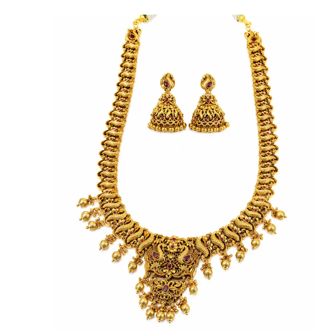 Peacock & Flower Long Necklace Set K-1240