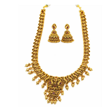 Peacock & Flower Long Necklace Set K-1240