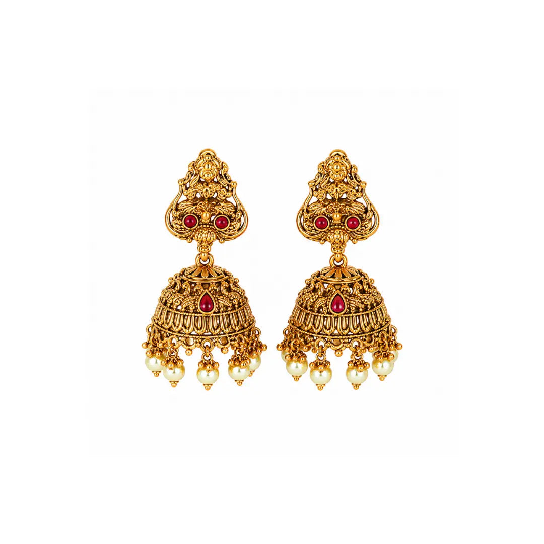 Devi Navaratna Haar Short Necklace Set | Gold-Plated Temple Jewellery J-1017