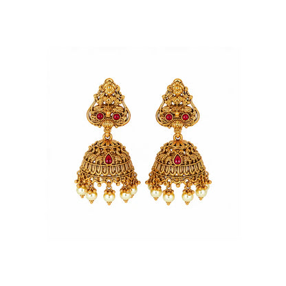 Devi Navaratna Haar Short Necklace Set | Gold-Plated Temple Jewellery J-1017