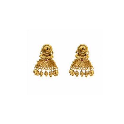 Heritage Temple Jhumka with Laxmi Motif & Pink Stones V-2261