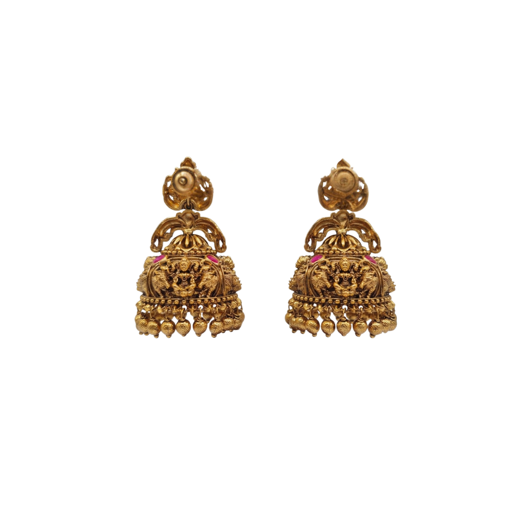 Padmasana Jhumka | Gold-Plated Lotus Temple Earrings for Women J-609