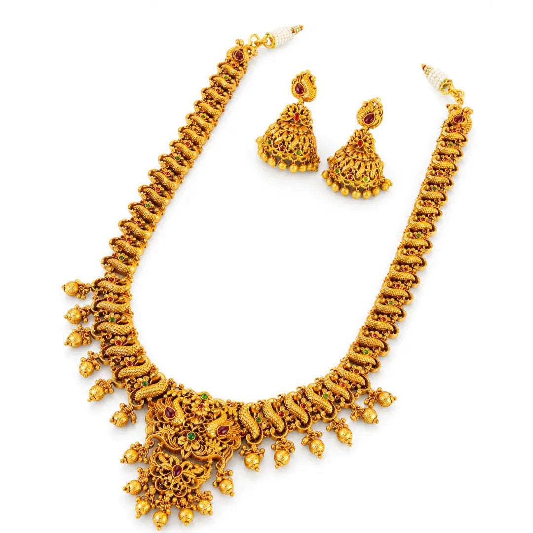 Peacock & Flower Long Necklace Set K-1240
