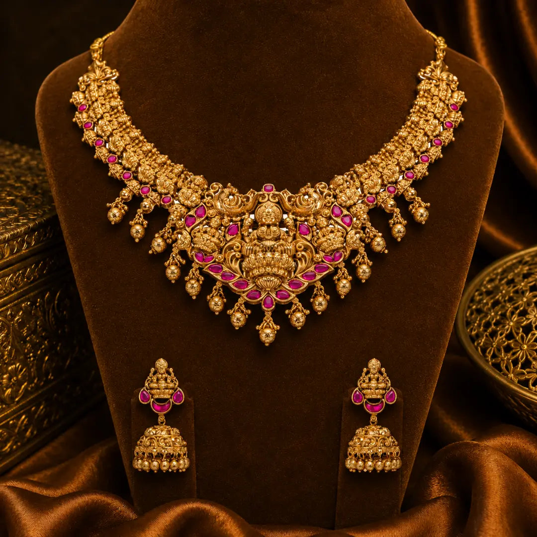 Divine Laxmi Gold-Plated Short Necklace Set K-1190N