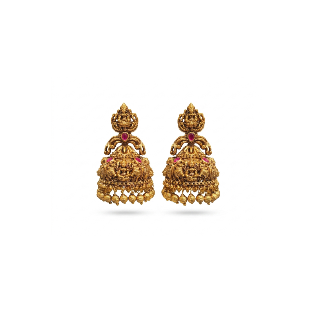 Padmasana Jhumka | Gold-Plated Lotus Temple Earrings for Women J-609