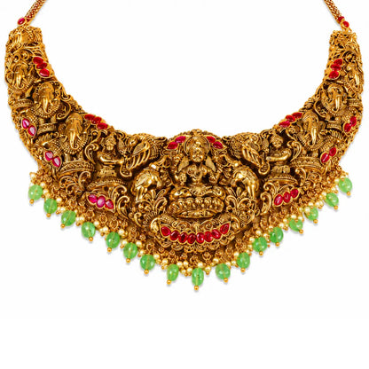Swarna Archana Kantha Short Necklace Set | Gold-Plated Temple Jewellery