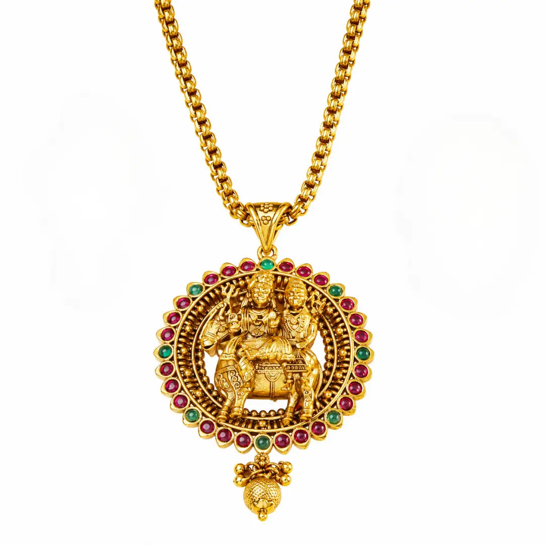 Divine Shiv Parvati Gold-Plated Pendant Set T-55